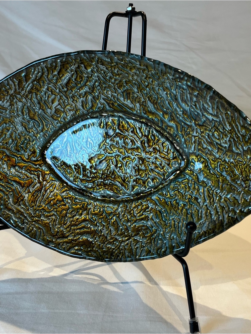 Glass Art Decorative Platter in Olive Green